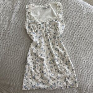 Lush Cream and Blue Floral Lace Mini Dress